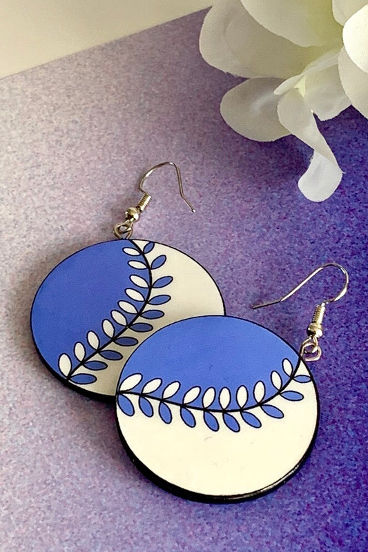 Blue & White Leaf Circlular paper earrings
