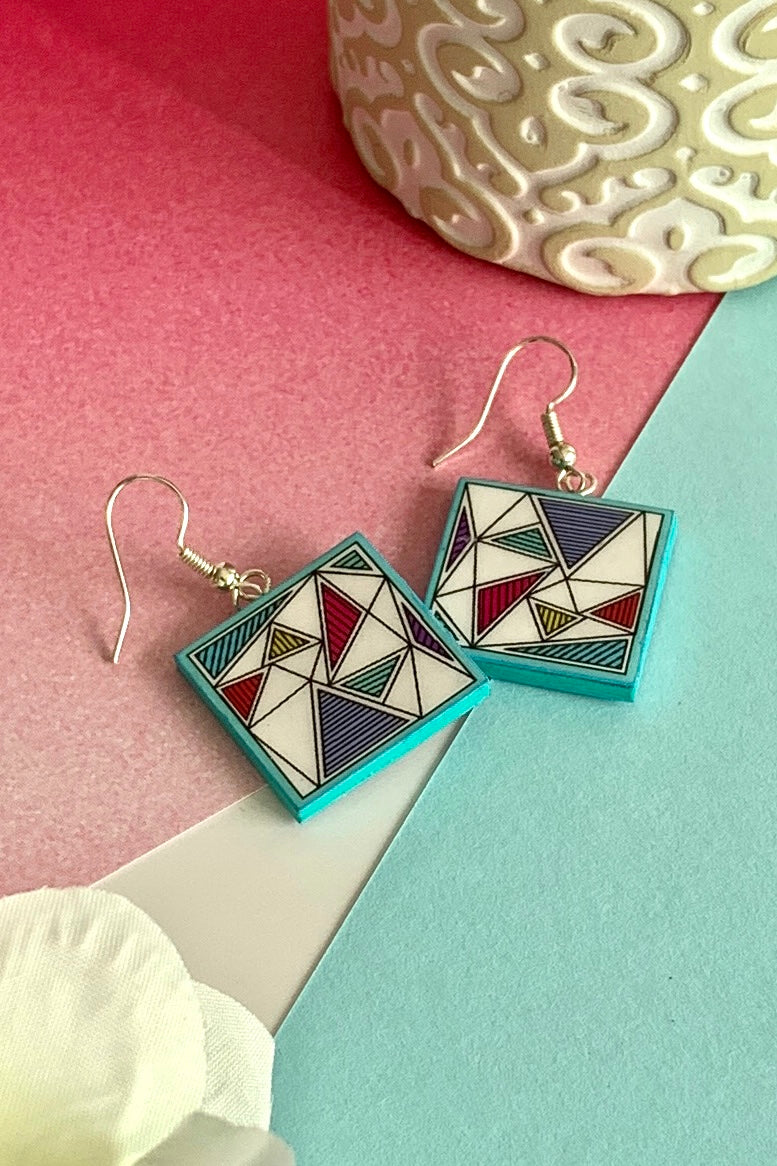 Geometric square shaped paper earrings