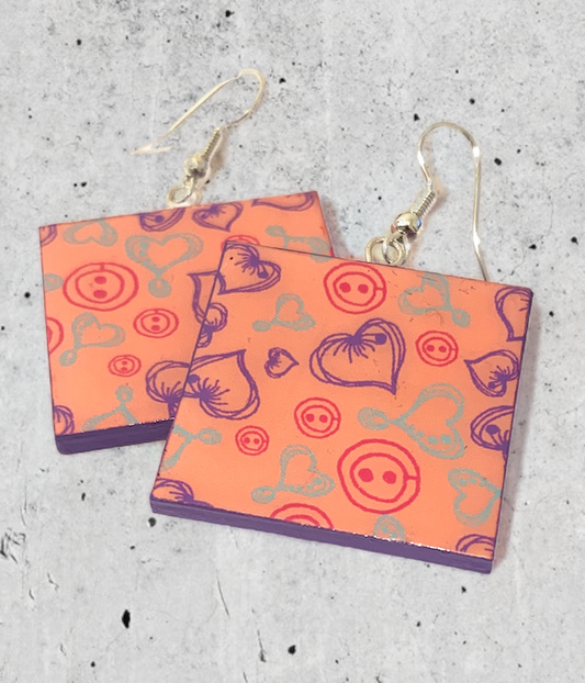 Hearts & Buttons square paper earrings