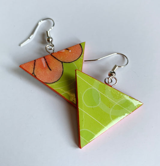 Triangular shaped paper earrings