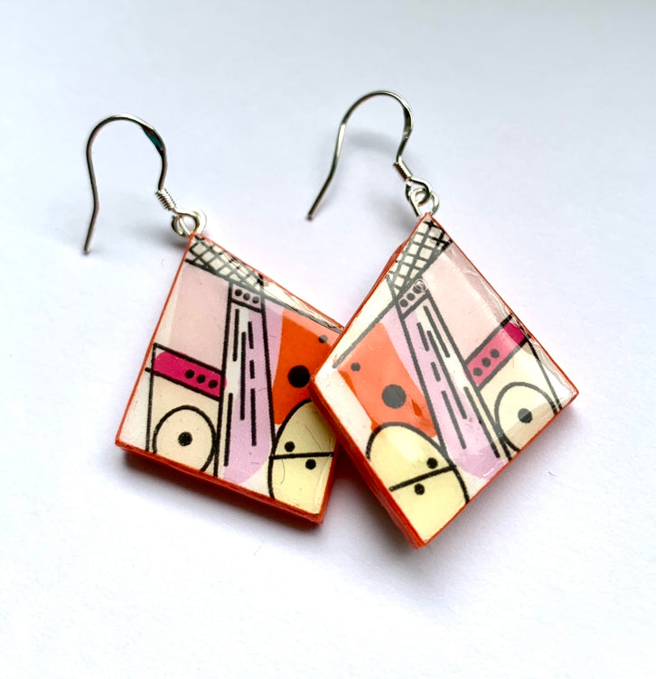 Bold Retro diamond shaped paper earrings