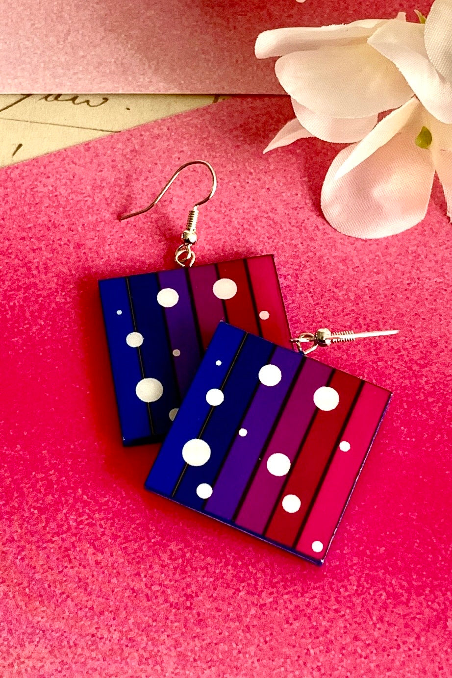 Stripe square shaped paper earrings