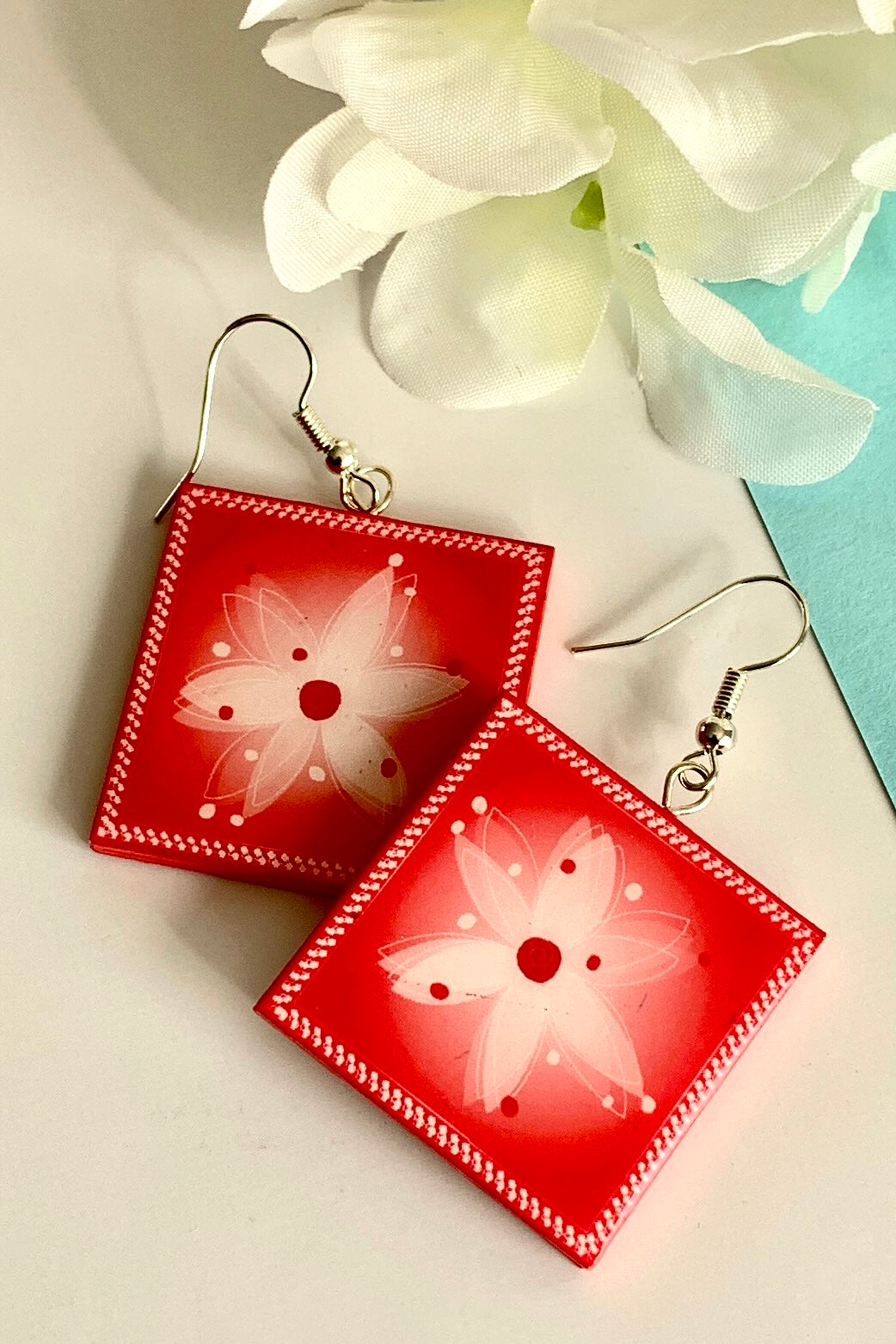 Flower square shaped paper earrings