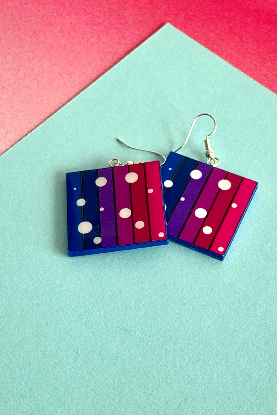 Stripe square shaped paper earrings