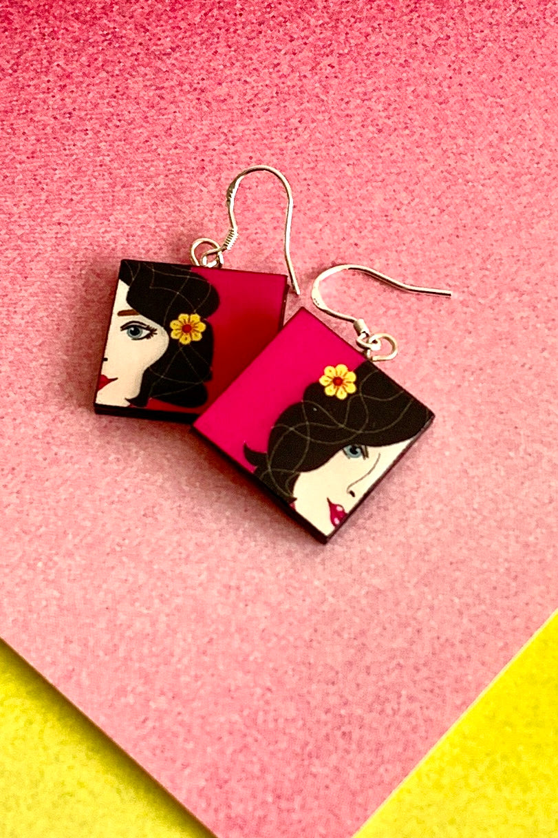 Pink Lady's Face paper earrings