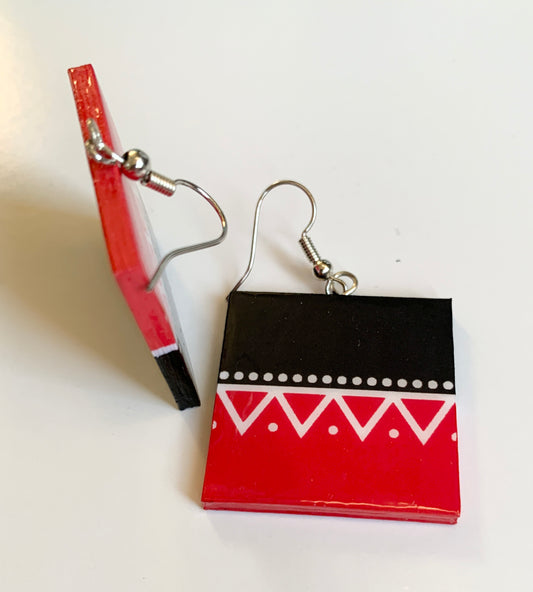 Aztec square shaped paper earrings
