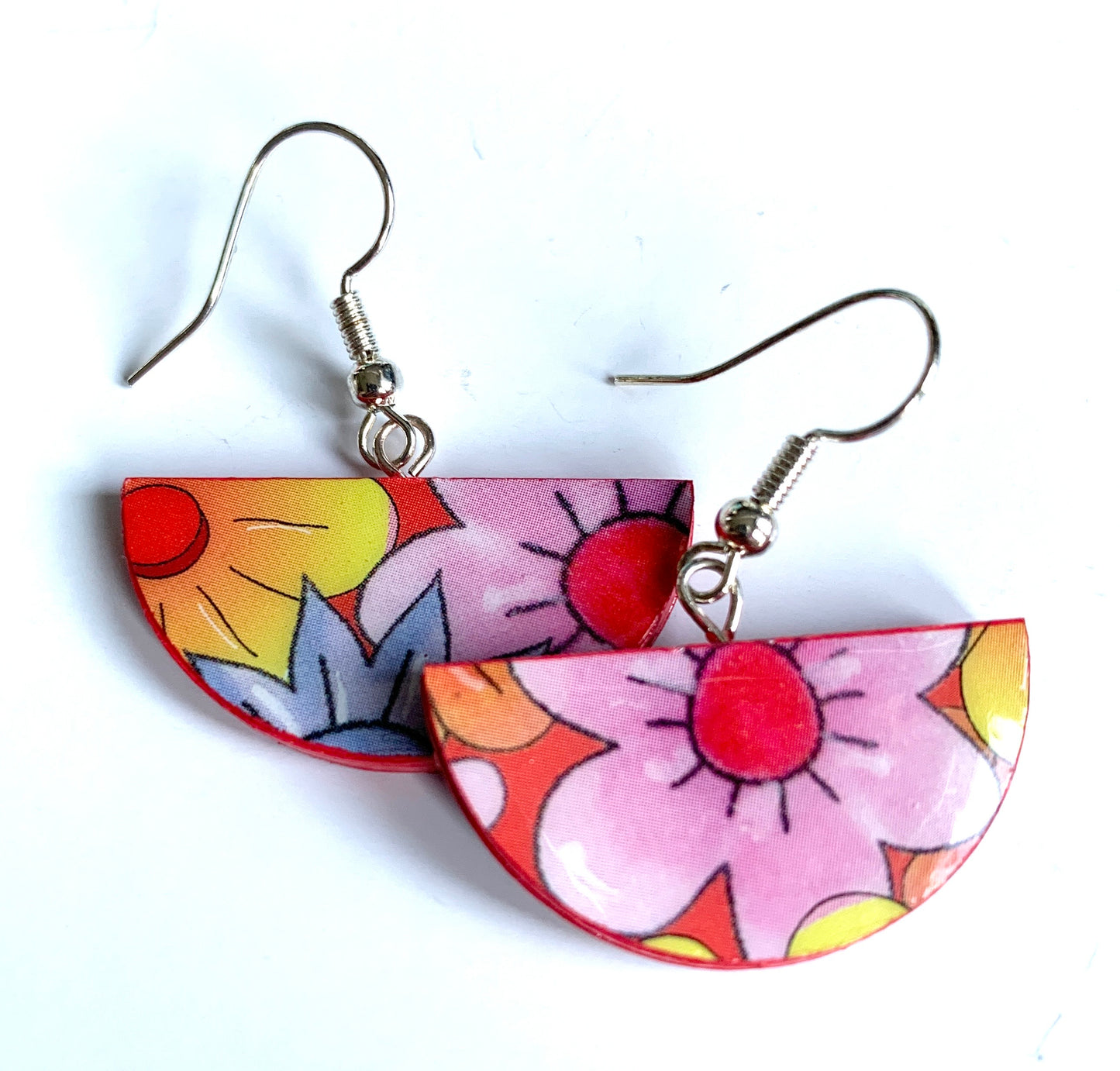 Flower Festival semi circle shaped paper earrings