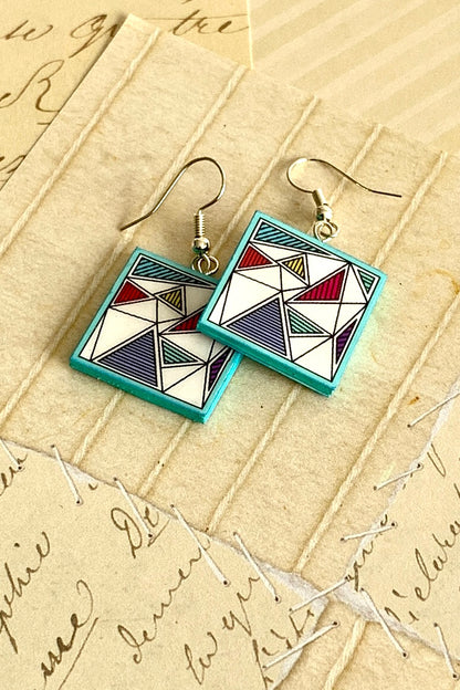 Geometric square shaped paper earrings