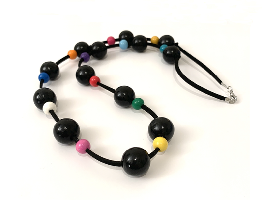 Black long wooden beaded necklace