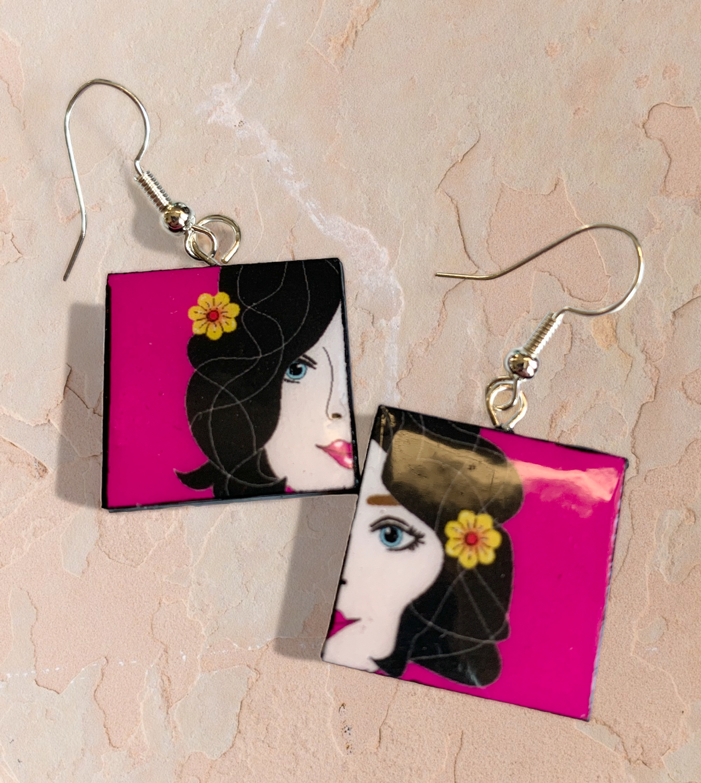 Pink Lady's Face paper earrings