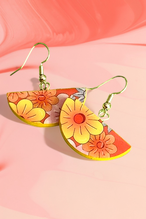Flower Festival semi circle shaped paper earrings