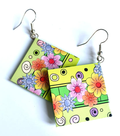 Flower Festival square paper earrings