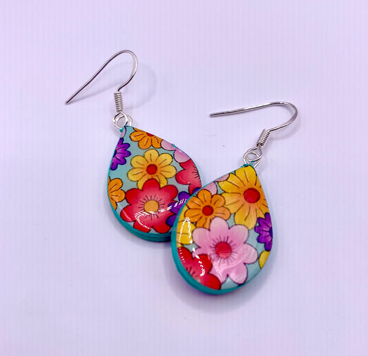 Small Flower Festival teardrop shaped paper earrings