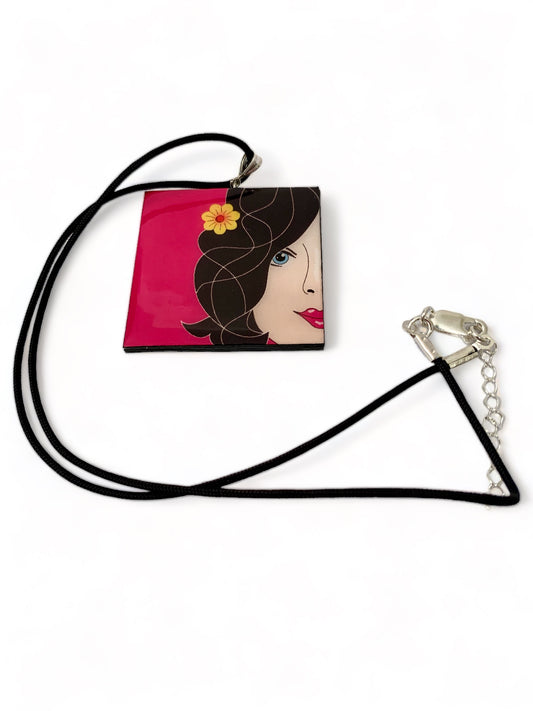 Pink Lady's Face paper pendant
