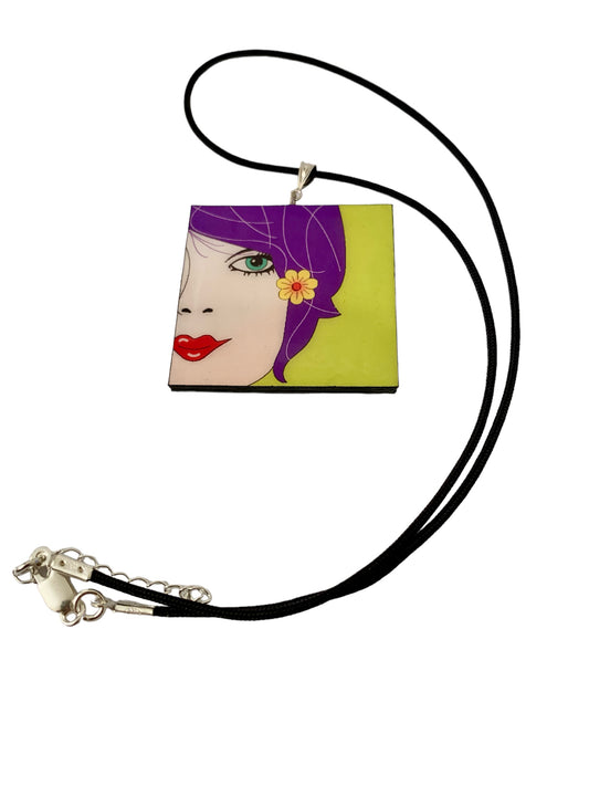 Green Lady's Face paper pendant