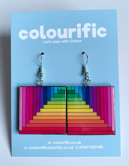 Rainbow square shaped paper earrings