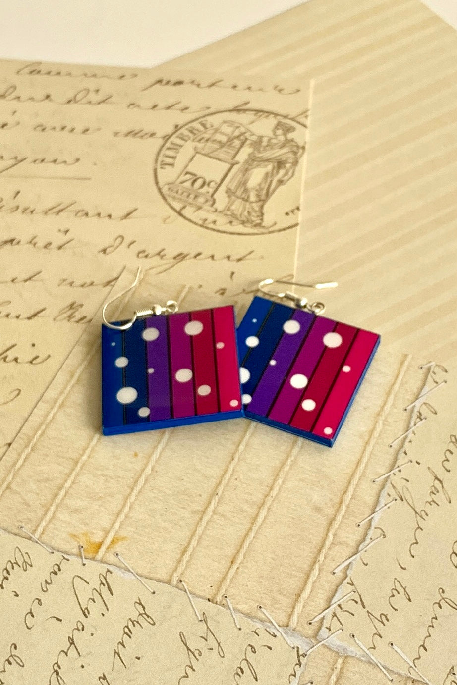 Stripe square shaped paper earrings