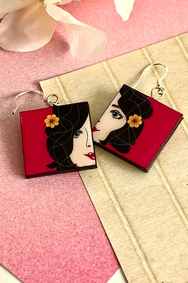 Pink Lady's Face paper earrings
