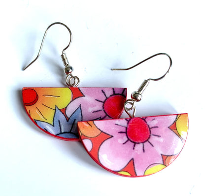 Flower Festival semi circle shaped paper earrings