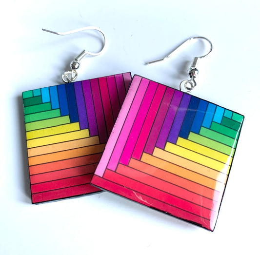 Rainbow square shaped paper earrings